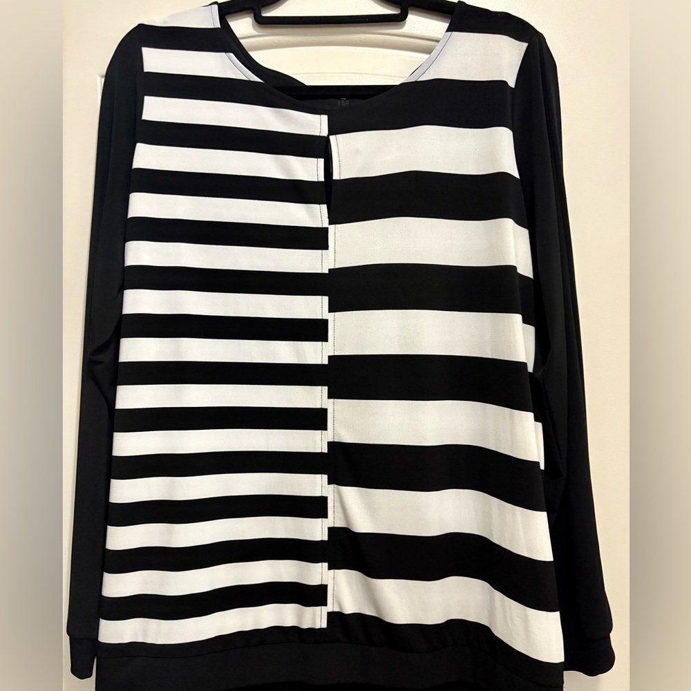 Black and White Striped Women's Top